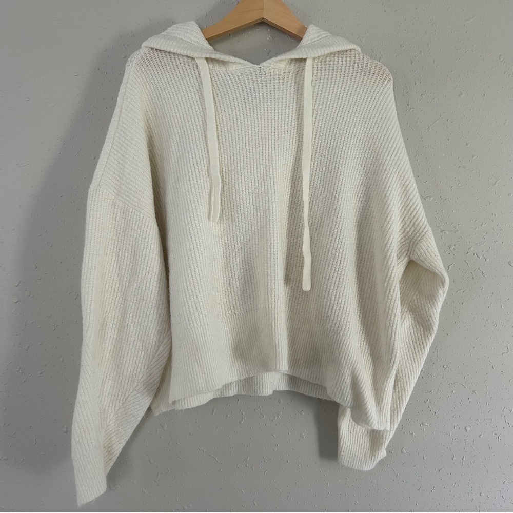 Lucky Brand Cream Knit Hooded Sweater Cropped Casual Neutral Comfy XL